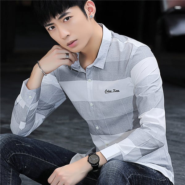 Stílusos férfi ing három színben, hosszú ujjal és hímzéssel