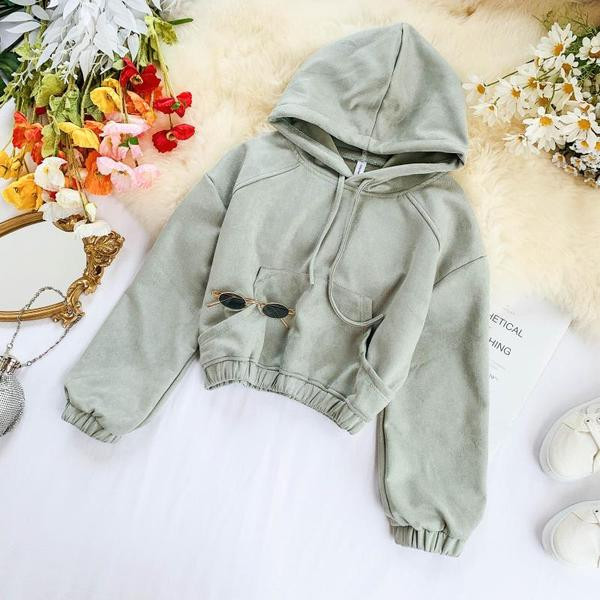 Hanorac de damă de zi cu zi cu glugă și buzunar în mai multe culori