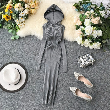 Rochie de dama lunga casual cu gluga si fermoar in mai multe culori