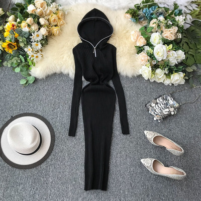 Rochie de dama lunga casual cu gluga si fermoar in mai multe culori