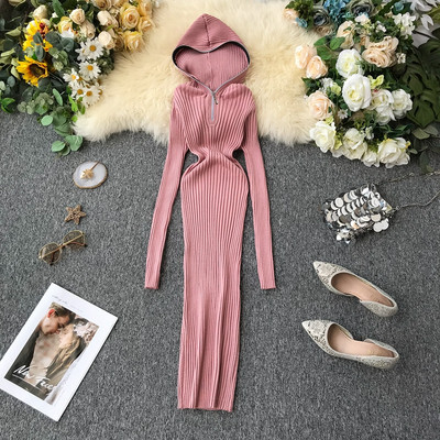 Rochie de dama lunga casual cu gluga si fermoar in mai multe culori