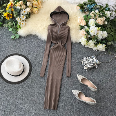 Rochie de dama lunga casual cu gluga si fermoar in mai multe culori