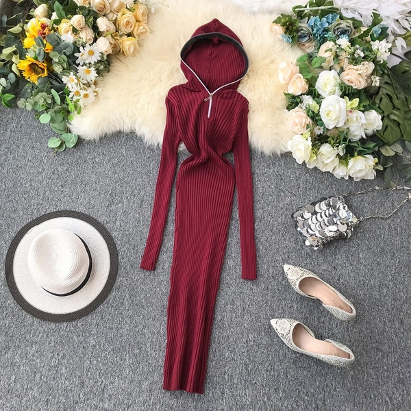 Rochie de dama lunga casual cu gluga si fermoar in mai multe culori