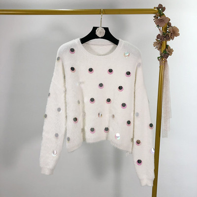 Női vastag pulóver flitterekkel, két színben