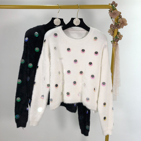 Női vastag pulóver flitterekkel, két színben