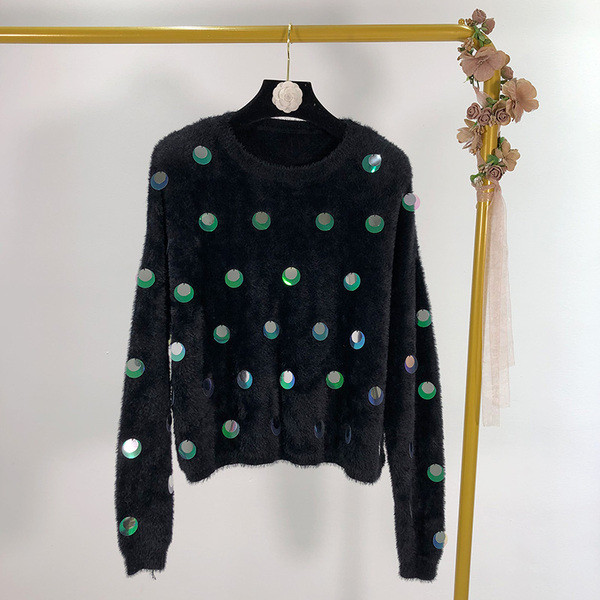 Női vastag pulóver flitterekkel, két színben
