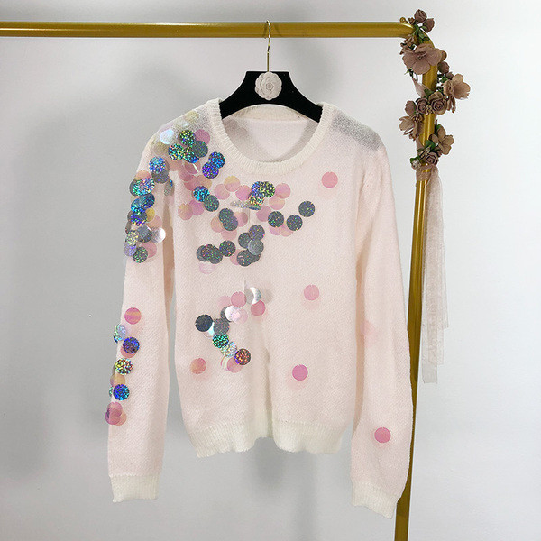 Modern pulóver hosszú ujjal és flitterekkel