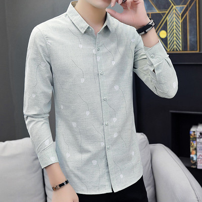 Stílusos férfi hosszú ujjú ing zöld és szürke színben