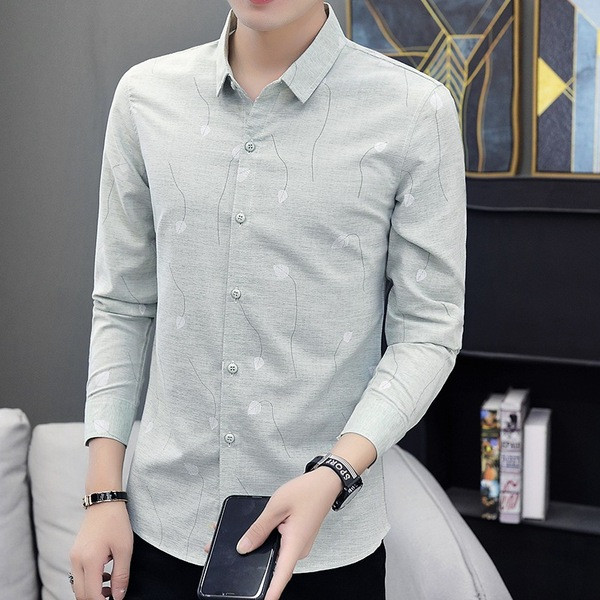 Stílusos férfi hosszú ujjú ing zöld és szürke színben