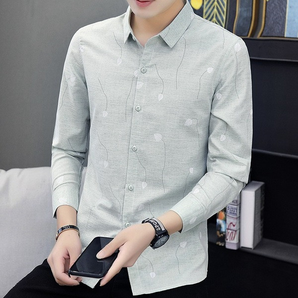 Stílusos férfi hosszú ujjú ing zöld és szürke színben