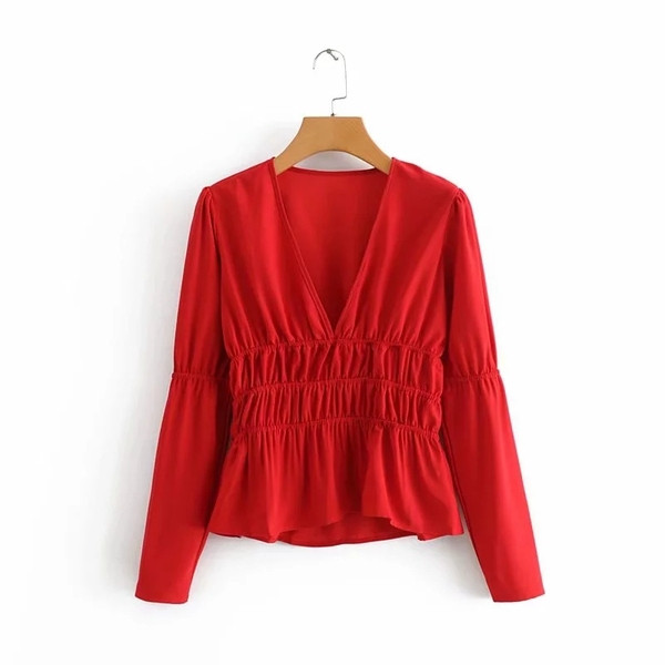 Bluză de damă cu decolteu în V de culoare roșie