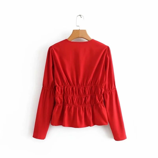 Bluză de damă cu decolteu în V de culoare roșie