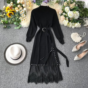 Hosszú női ruha csipkével és övvel több színben