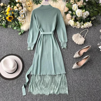 Hosszú női ruha csipkével és övvel több színben