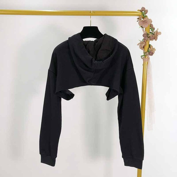 Hanorac scurt de damă cu glugă de culoare neagră