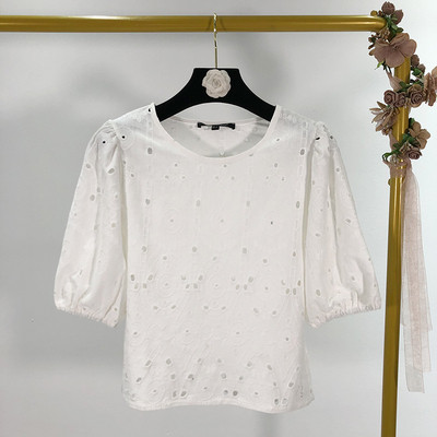 Bluza scurta de dama alb cu broderie