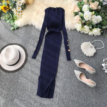 Hosszú női ruha Karcsú modell több színben gombokkal