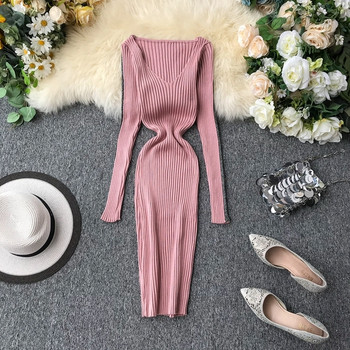 Női ruha hosszú ujjal és V-nyakkal, különböző színekben