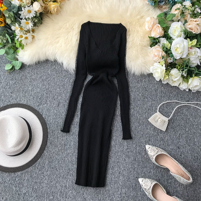 Női ruha hosszú ujjal és V-nyakkal, különböző színekben