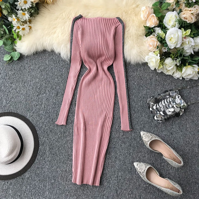 Női ruha hosszú ujjal és V-nyakkal, különböző színekben