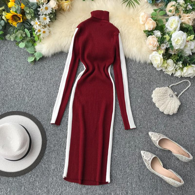 Rochie de dama de iarna cu guler inalt in diferite culori