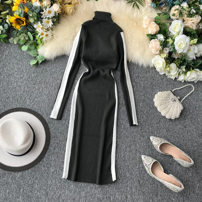 Rochie de dama de iarna cu guler inalt in diferite culori