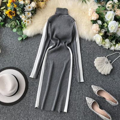 Rochie de dama de iarna cu guler inalt in diferite culori