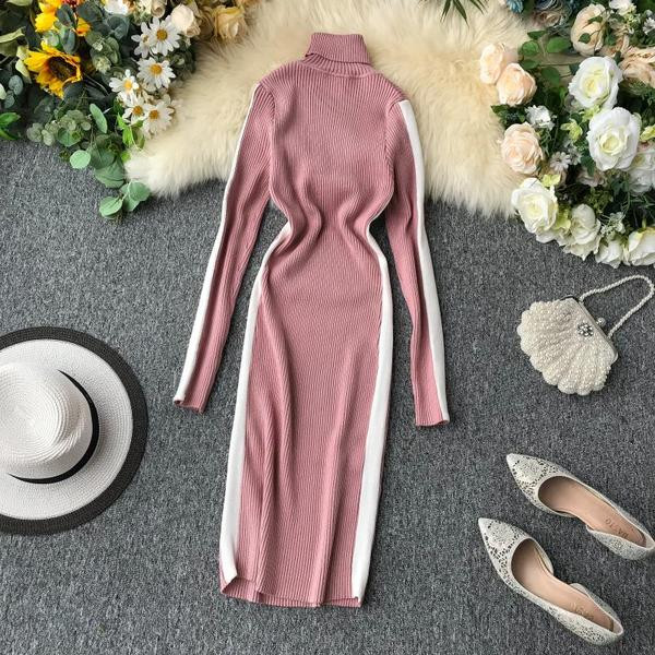 Rochie de dama de iarna cu guler inalt in diferite culori