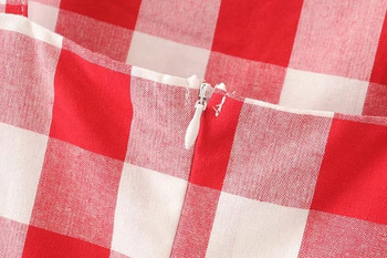 Rochie dama in carouri cu bretele - model decupat