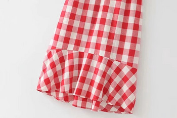 Rochie dama in carouri cu bretele - model decupat