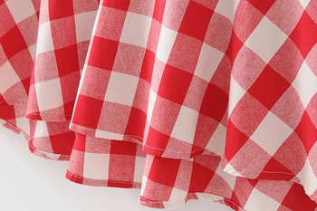 Rochie dama in carouri cu bretele - model decupat