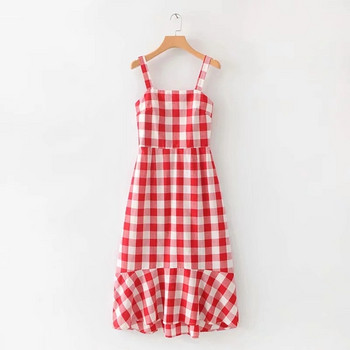 Rochie dama in carouri cu bretele - model decupat