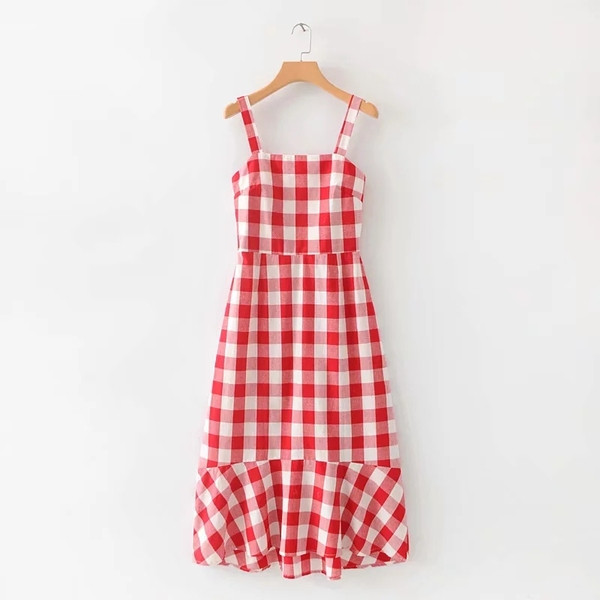 Rochie dama in carouri cu bretele - model decupat