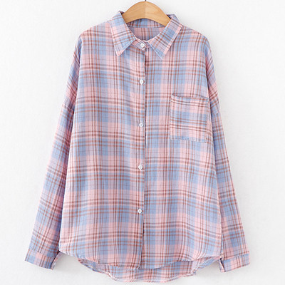 Cămașă de damă în carouri în trei culori cu buzunar