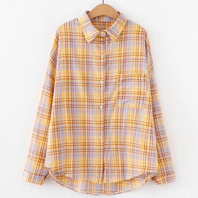 Cămașă de damă în carouri în trei culori cu buzunar