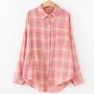 Cămașă de damă în carouri în trei culori cu buzunar