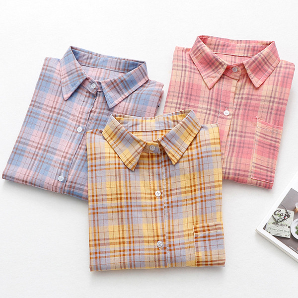 Cămașă de damă în carouri în trei culori cu buzunar