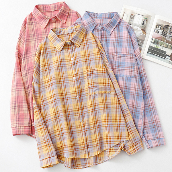 Cămașă de damă în carouri în trei culori cu buzunar