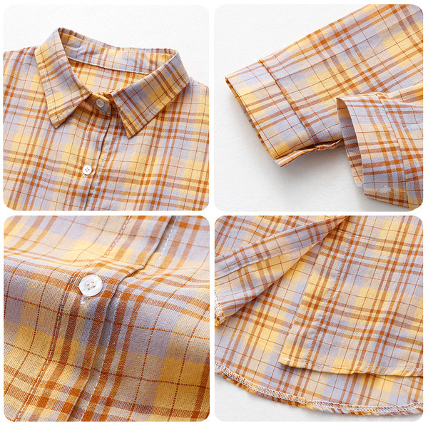 Cămașă de damă în carouri în trei culori cu buzunar