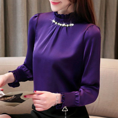 Bluză de damă modernă cu perle - în mov și verde