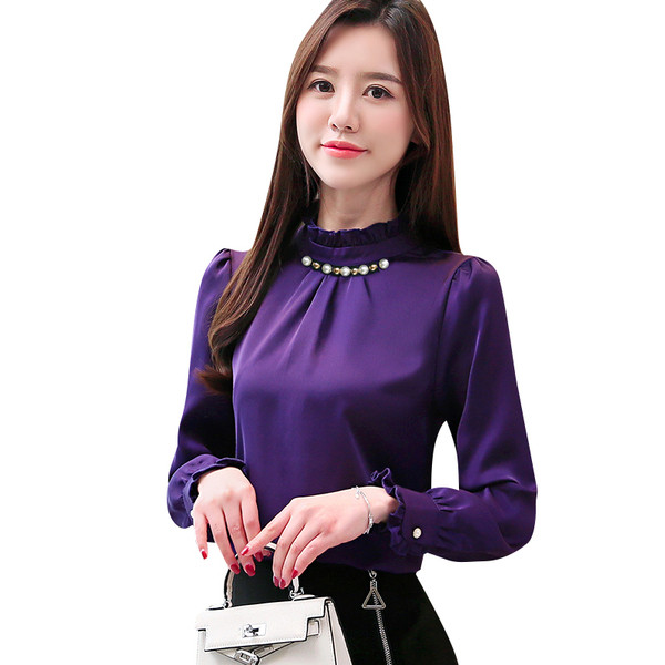 Bluză de damă modernă cu perle - în mov și verde