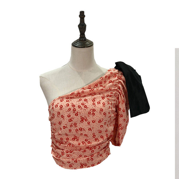 Bluza scurta de dama cu o maneca si panglica - doua culori