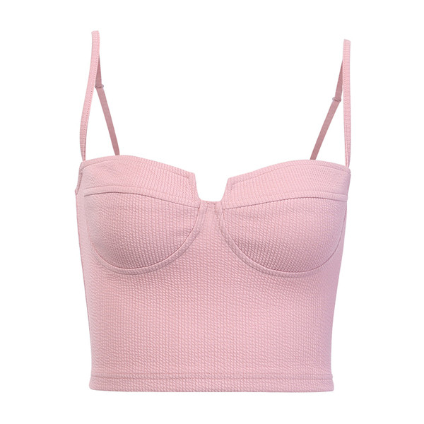 Rövid, rózsaszín női felső vékony pántokkal