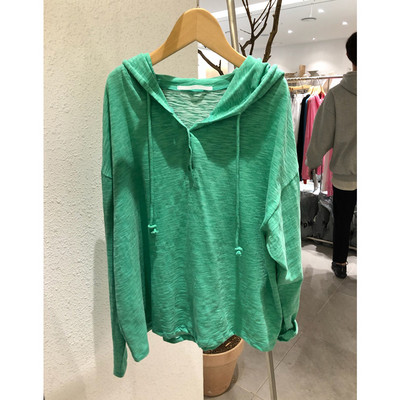 Bluză de damă sport-casual cu glugă în verde