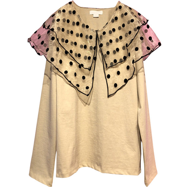 Modern női blúz tüll elemmel, bézs színben