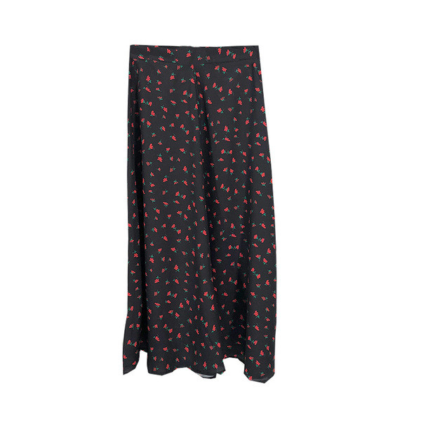 Fusta de dama lunga de culoare neagra cu model dreapta - croiala