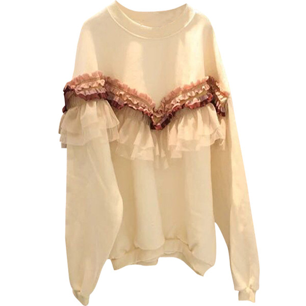 Modern női téli blúz tüll elemmel, bézs színben