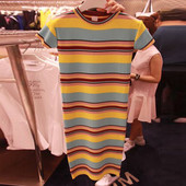 Csíkos női ruha rövid ujjal