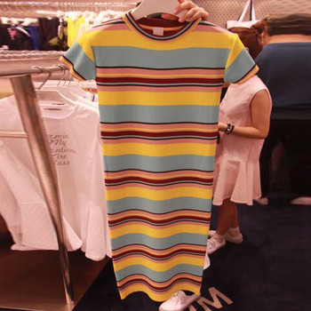 Csíkos női ruha rövid ujjal