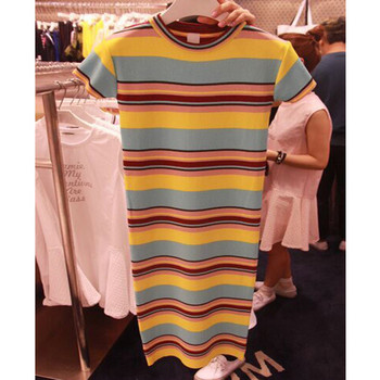 Csíkos női ruha rövid ujjal